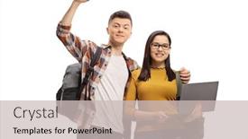  Presentation with students - Theme with cheerful-students-with-a-laptop background and a soft green colored foreground