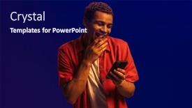  Presentation with blue neon - PPT theme consisting of cheerful-stylish-young-african-man background and a navy blue colored foreground