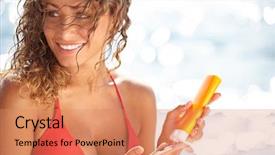  Presentation with cream - Colorful presentation theme enhanced with cheerful tanned woman with sun backdrop and a coral colored foreground