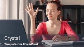  Presentation with teen girl - Theme featuring cheerful-teen-girl-learns-remotely and a tawny brown colored foreground