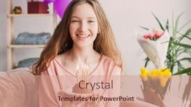  Presentation with teenage girl - Slides with cheerful-teenage-girl-is-sitting background and a coral colored foreground