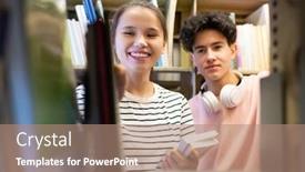  Presentation with teenage - Colorful theme enhanced with cheerful-teenage-girl-taking-book backdrop and a coral colored foreground