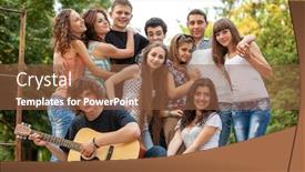  Presentation with teenagers - Slide set having cheerful teenagers playing guitar and singing background and a tawny brown colored foreground