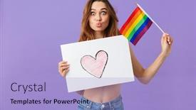  Presentation with lgbt - Audience pleasing PPT layouts consisting of cheerful-topless-woman-showing-banner backdrop and a light blue colored foreground