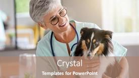  Presentation with dog - Cool new slides with cheerful-veterinarian-woman-with-dog backdrop and a coral colored foreground