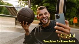  Presentation with ball sports - Presentation enhanced with cheerful-white-sportsman-taking-selfie background and a tawny brown colored foreground