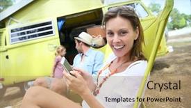  Presentation with sensuality woman black angel relaxing - Slide set enhanced with cheerful woman relaxing in chair background and a  colored foreground