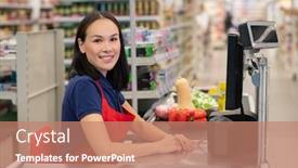 Presentation with cash - Slide deck featuring cheerful-woman-working-in-supermarket background and a coral colored foreground