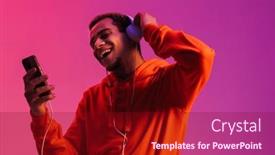  Presentation with african music - Slide deck with cheerful-young-african-man-listening background and a crimson colored foreground