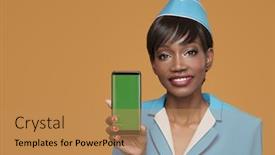  Presentation with hold hand - Theme featuring cheerful-young-african-stewardess-hold background and a coral colored foreground