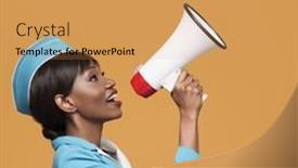  Presentation with cheerful - PPT theme enhanced with cheerful-young-african-stewardess-shouts background and a yellow colored foreground