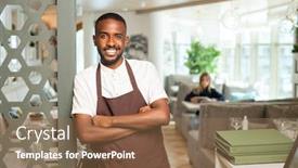  Presentation with waiting - Cool new theme with cheerful-young-african-waiter backdrop and a coral colored foreground