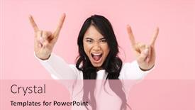  Presentation with asian - Audience pleasing theme consisting of cheerful-young-asian-woman-showing backdrop and a lemonade colored foreground