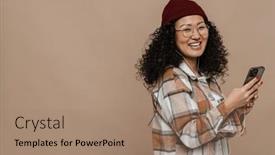  Presentation with asian music - PPT theme featuring cheerful-young-asian-woman background and a coral colored foreground