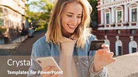  Presentation with online shopping - Presentation featuring cheerful-young-blonde-girl-shopping background and a coral colored foreground