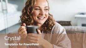  Presentation with cheerful - Amazing presentation theme having cheerful-young-blonde-haired-woman backdrop and a coral colored foreground