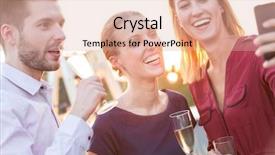  Presentation with cheerful - Theme enhanced with cheerful young business colleagues talking background and a coral colored foreground