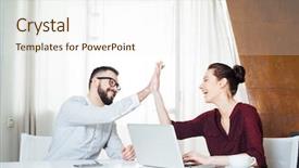  Presentation with cheerful - Slides featuring cheerful young businesspeople celebrating success background and a cream colored foreground