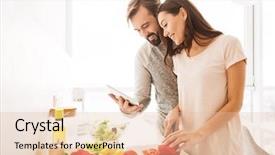  Presentation with cooking - Cool new presentation theme with cheerful young couple cooking backdrop and a lemonade colored foreground