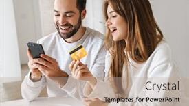  Presentation with online shopping - Amazing presentation theme having cheerful-young-couple-having-tasty backdrop and a coral colored foreground