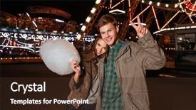  Presentation with cotton candy - Cool new presentation theme with cheerful young couple holding cotton candy and embracing in amusment park backdrop and a tawny brown colored foreground