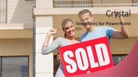  Presentation with old couple - Slide set consisting of cheerful young couple holding sold background and a coral colored foreground