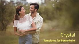  Presentation with olive - Audience pleasing theme consisting of cheerful-young-couple-standing backdrop and a tawny brown colored foreground