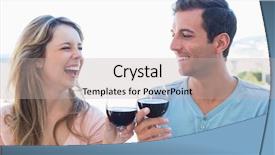  Presentation with toasting - Presentation theme with cheerful young couple toasting wine glasses against bright background background and a mint green colored foreground