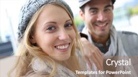  Presentation with fall season - Amazing presentation design having cheerful young couple wearing hat in fall season backdrop and a coral colored foreground