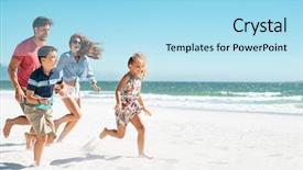  Presentation with daughter - Presentation design consisting of cheerful young family running background and a light blue colored foreground