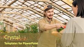  Presentation with market food - Beautiful slide set featuring cheerful-young-farmer-in-cap backdrop and a tawny brown colored foreground