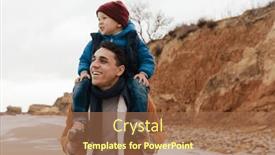  Presentation with walking together - Slide deck having cheerful-young-father-carrying background and a coral colored foreground