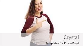  Presentation with cheerful - Beautiful presentation theme featuring cheerful-young-female-laughing backdrop and a white colored foreground