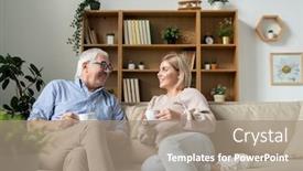  Presentation with senior living - Presentation theme consisting of cheerful-young-female background and a coral colored foreground