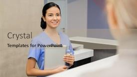  Presentation with dental assistant - Presentation theme with cheerful-young-friendly-assistant background and a mint green colored foreground