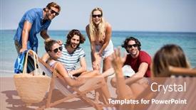  Presentation with friends show - Amazing slides having cheerful-young-friends-enjoying backdrop and a coral colored foreground