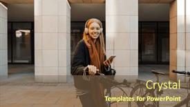  Presentation with wireless - Slides enhanced with cheerful-young-girl-in-casual background and a tawny brown colored foreground