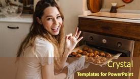  Presentation with cheerful - Audience pleasing presentation theme consisting of cheerful-young-girl-taking-baked backdrop and a tawny brown colored foreground