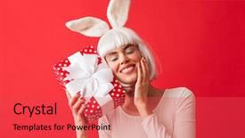  Presentation with girl christmas - PPT layouts featuring cheerful young girl wearing christmas background and a red colored foreground