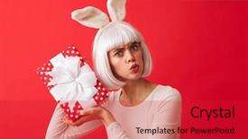  Presentation with cheerful stylish city girl using - Slide deck consisting of cheerful young girl wearing christmas background and a red colored foreground