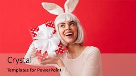  Presentation with girl christmas - Colorful slide deck enhanced with cheerful young girl wearing christmas backdrop and a coral colored foreground