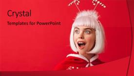  Presentation with cheerful stylish city girl using - Cool new slides with cheerful young girl wearing christmas backdrop and a red colored foreground