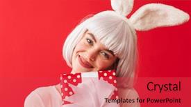  Presentation with girl christmas - Slide deck featuring cheerful young girl wearing christmas background and a red colored foreground