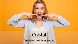  Presentation with cheerful stylish city girl using - Amazing PPT layouts having cheerful young girl with braces backdrop and a yellow colored foreground