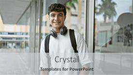 Presentation with cheerful - Presentation enhanced with cheerful-young-hispanic-male-student and a light gray colored foreground