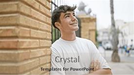  Presentation with city street - Theme featuring cheerful-young-hispanic-teenager-joyfully and a coral colored foreground