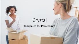  Presentation with new home - Amazing presentation theme having cheerful young housemates moving into new home and unpacking boxes backdrop and a white colored foreground