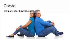  Presentation with indian couple - Presentation having cheerful young indian couple sitting back to back on floor background and a white colored foreground