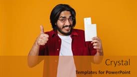  Presentation with passport - Colorful theme enhanced with cheerful-young-indian-man-showing backdrop and a gold colored foreground