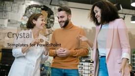  Presentation with intercultural - Beautiful presentation design featuring cheerful-young-intercultural-couple-looking backdrop and a coral colored foreground